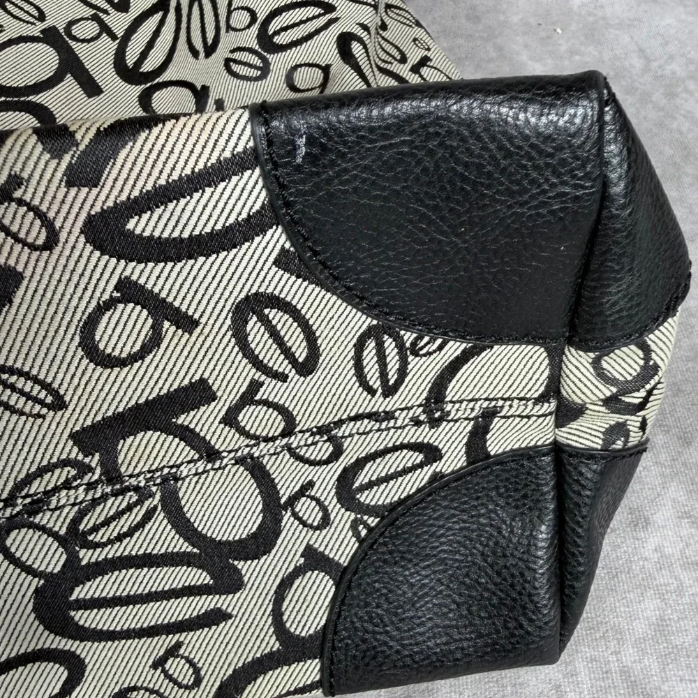 Vtg Bebe Monogram Logo Canvas Hobo Shoulder Bag Black Silver Y2K Slouchy Purse